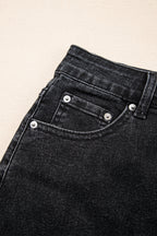 Carbon Grey Mineral Wash Ripped Raw Hem Denim Mini Skirt- Women