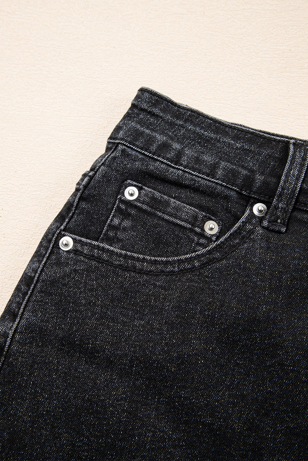 Carbon Grey Mineral Wash Ripped Raw Hem Denim Mini Skirt- Women