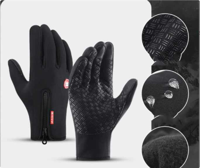 Winter Gloves Touch Screen Riding Motorcycle Sliding Waterproof Sports Gloves With Fleece Black