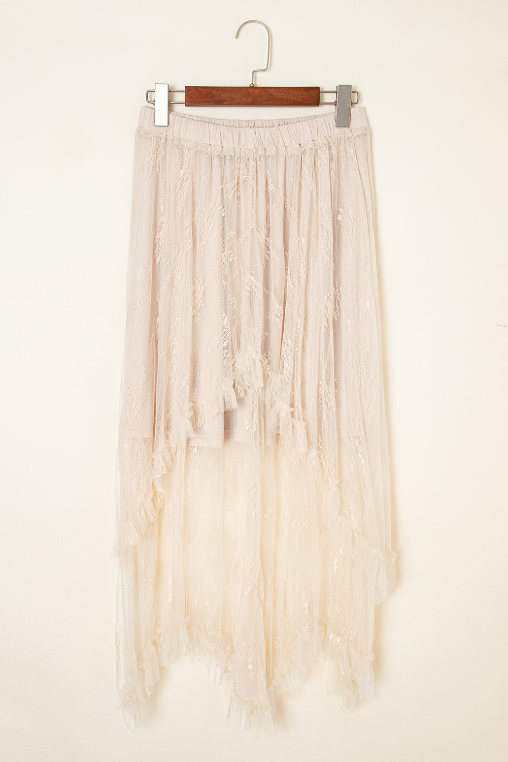 Apricot Lace Cascading Tiered High Waist Maxi Skirt- Women