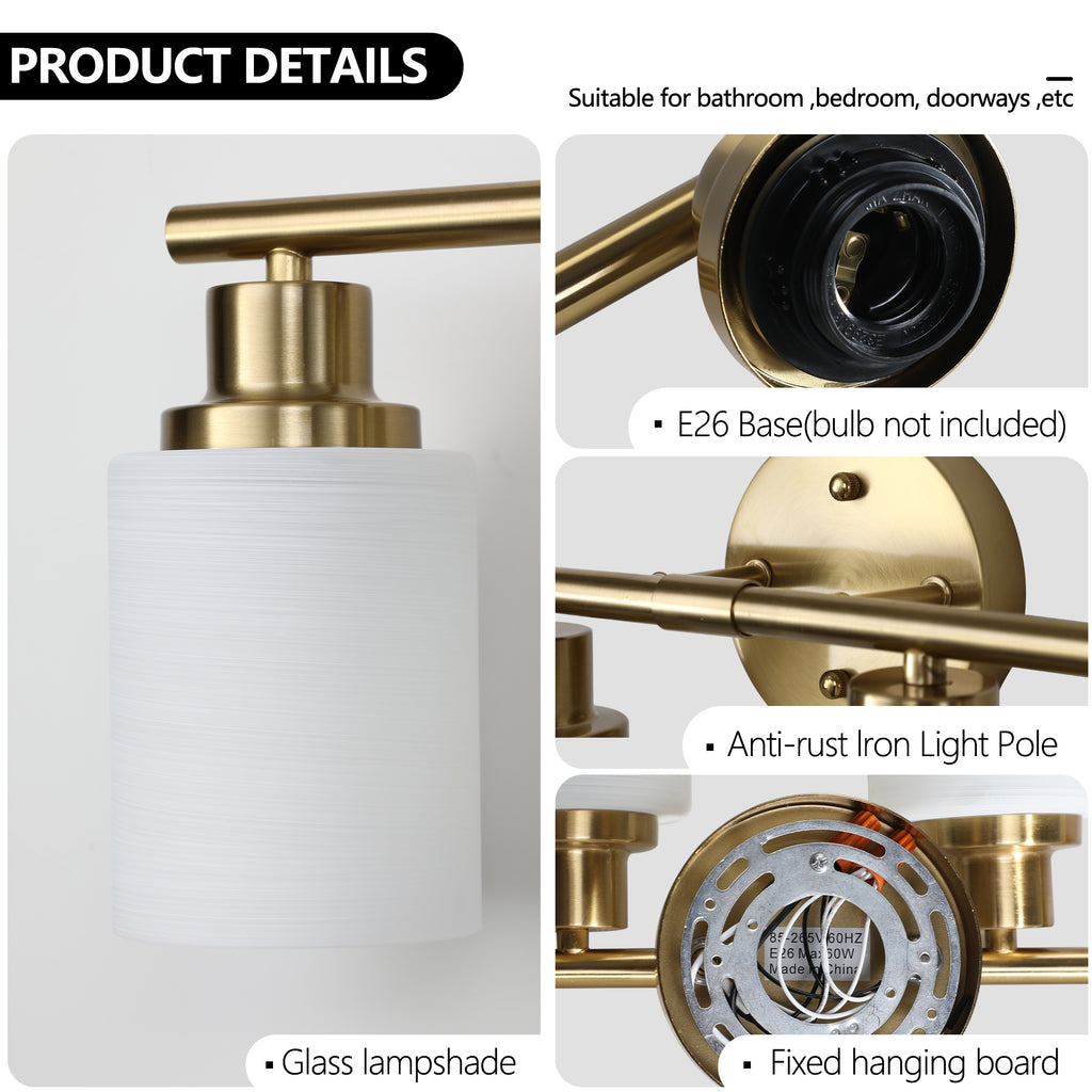 39' Modern 6-Light Vanity Wall Sconce, Golden Finish with Frosted Glass Shades for Bathroom or Hallway Lighting (No Bulbs)