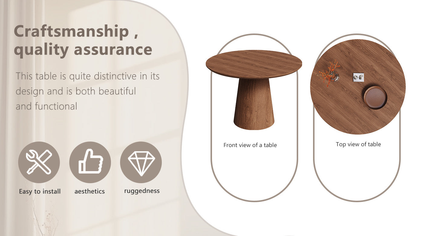 43 inch circular dining table, modern minimalist round table, MDF grain dining table, one handle and two packs