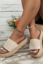 White Boho Woven Non-slip Wedge Slippers- Women