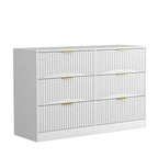 Modern 6-Drawer Dresser, Chest of Drawers for Bedroom, Living Room, Hallway, and Entryway - Large Storage Cabinet, White,Drawer panel with wavy patterns