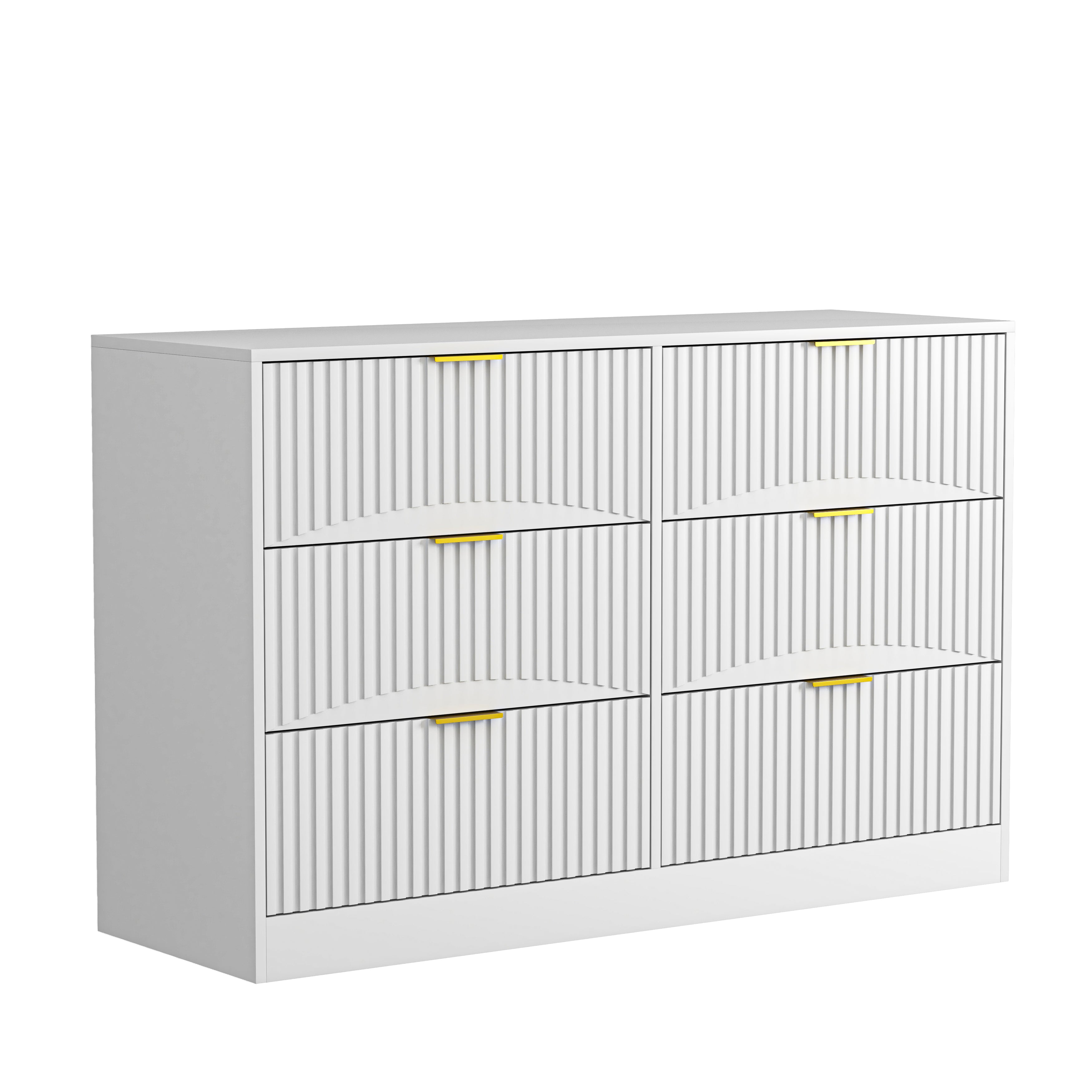 Modern 6-Drawer Dresser, Chest of Drawers for Bedroom, Living Room, Hallway, and Entryway - Large Storage Cabinet, White,Drawer panel with wavy patterns