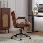 Office Chair,Mid Back Home Office Desk Task Chair with Wheels and Arms Ergonomic PU Leather Computer Rolling Swivel Chair with Padded Armrest,The back of the chair can recline 40° (Brown),SW1741BR