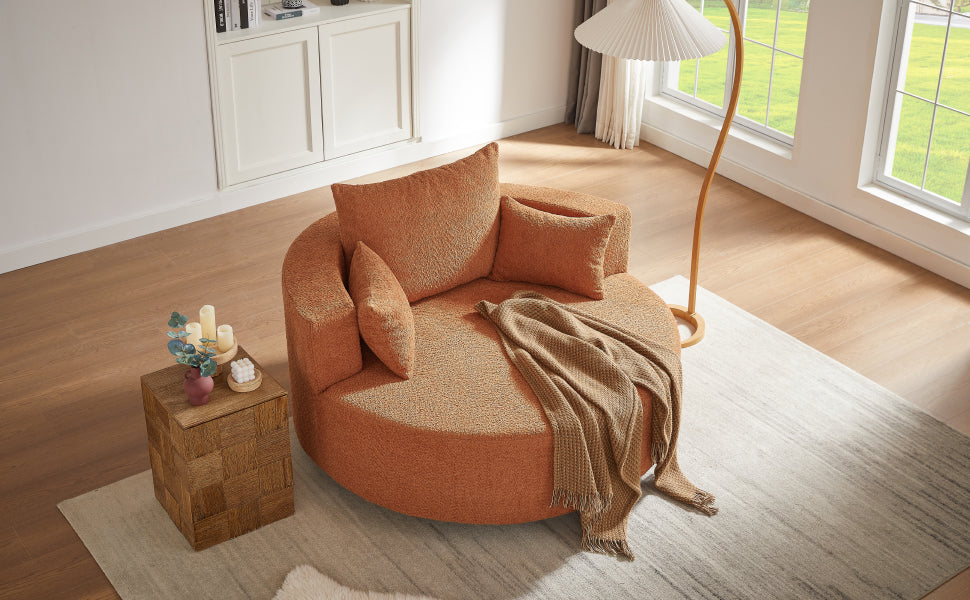 360° Swivel Accent Barrel Chair with Removable Pillows, Orange Red Chenille, 56.3 Inch