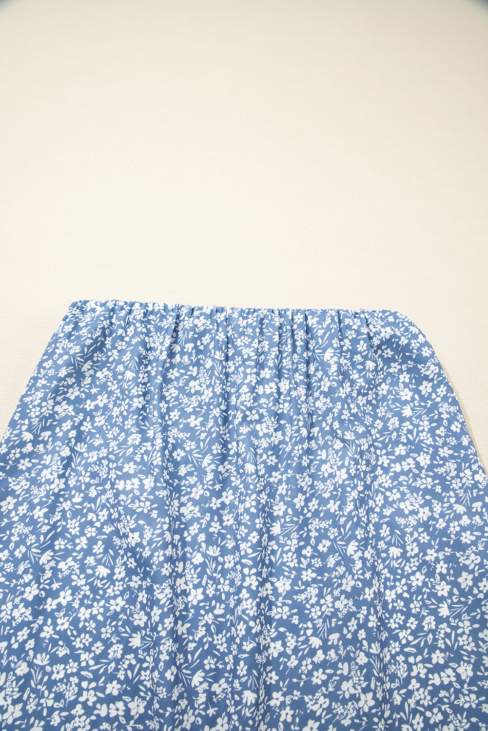 Sky Blue Boho Floral High Waist Long Skirt with Side Split- Women