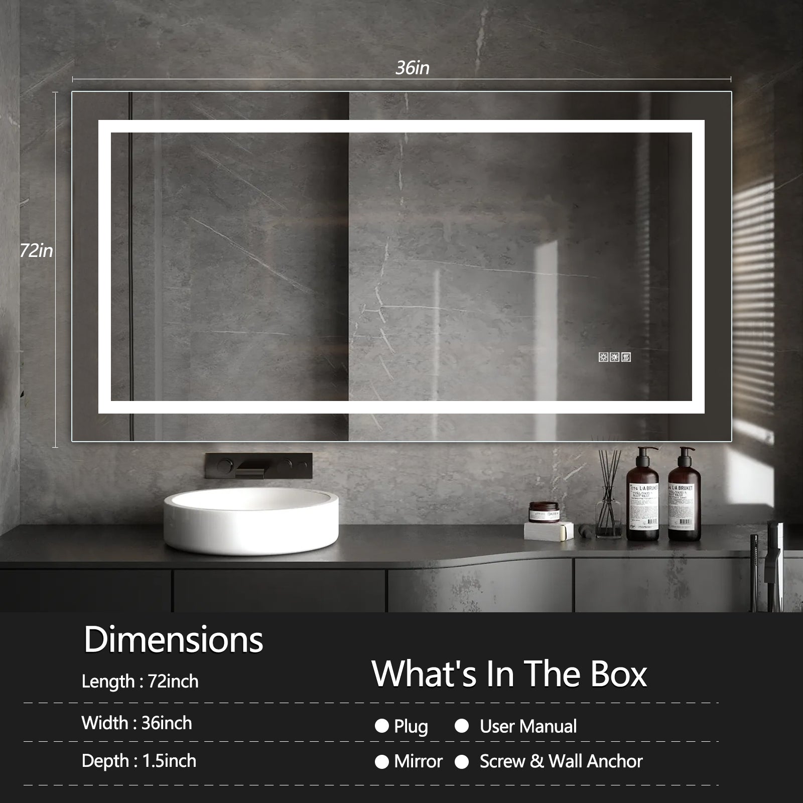 (Same as W134070942/L4004) 72'×36' LED Mirror Light Bathroom,anti-Fog & Dimming Led Bathroom Vanity Mirror