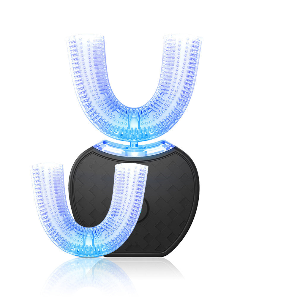 360 Degrees Intelligent Automatic Electric Toothbrush Waterproof U Type Tooth Brush Whitening Blue Light USB Charging Black head box set