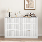 Modern 6-Drawer Dresser, Chest of Drawers for Bedroom, Living Room, Hallway, and Entryway - Large Storage Cabinet, White,Drawer panel with wavy patterns Default