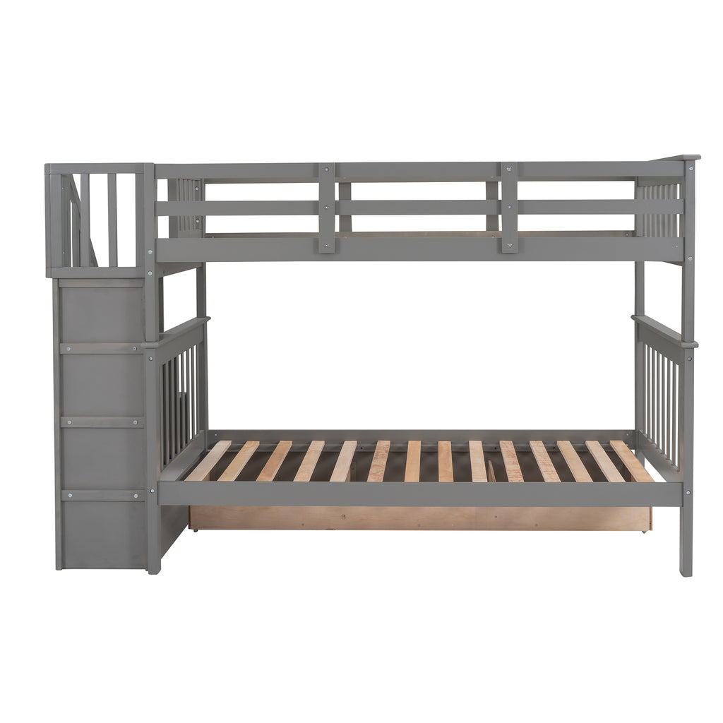 Hearth & Haven Twin over Twin Bunk Bed with Stairway and Three Drawers