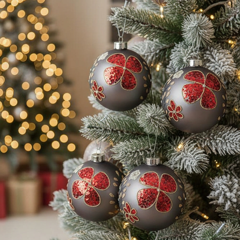 4PCS Set 4.7in Christmas Glass Ball Ornaments Hanging Tree Decor Home Party Holiday Decor