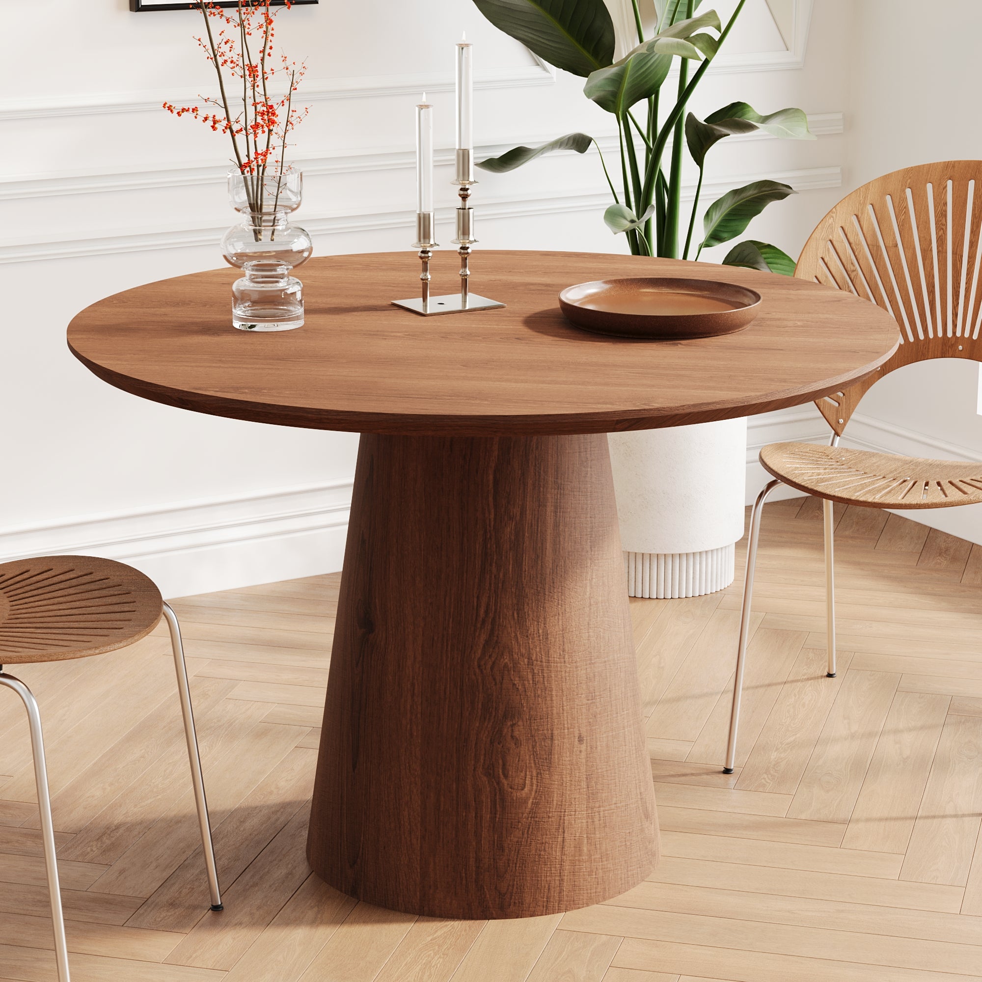 43 inch circular dining table, modern minimalist round table, MDF grain dining table, one handle and two packs Default