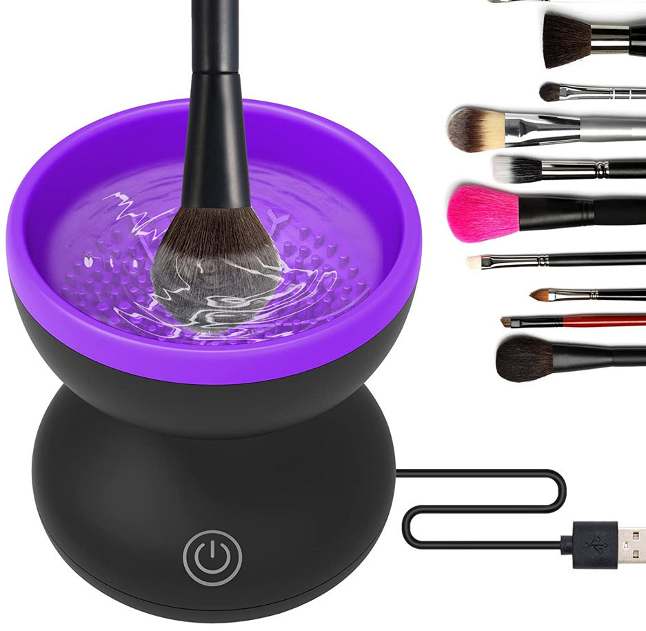 Electric Makeup Brush Cleaner Machine Portable Automatic USB Cosmetic Brush Cleaner Tools For All Size Beauty Makeup Brushes Set Purple