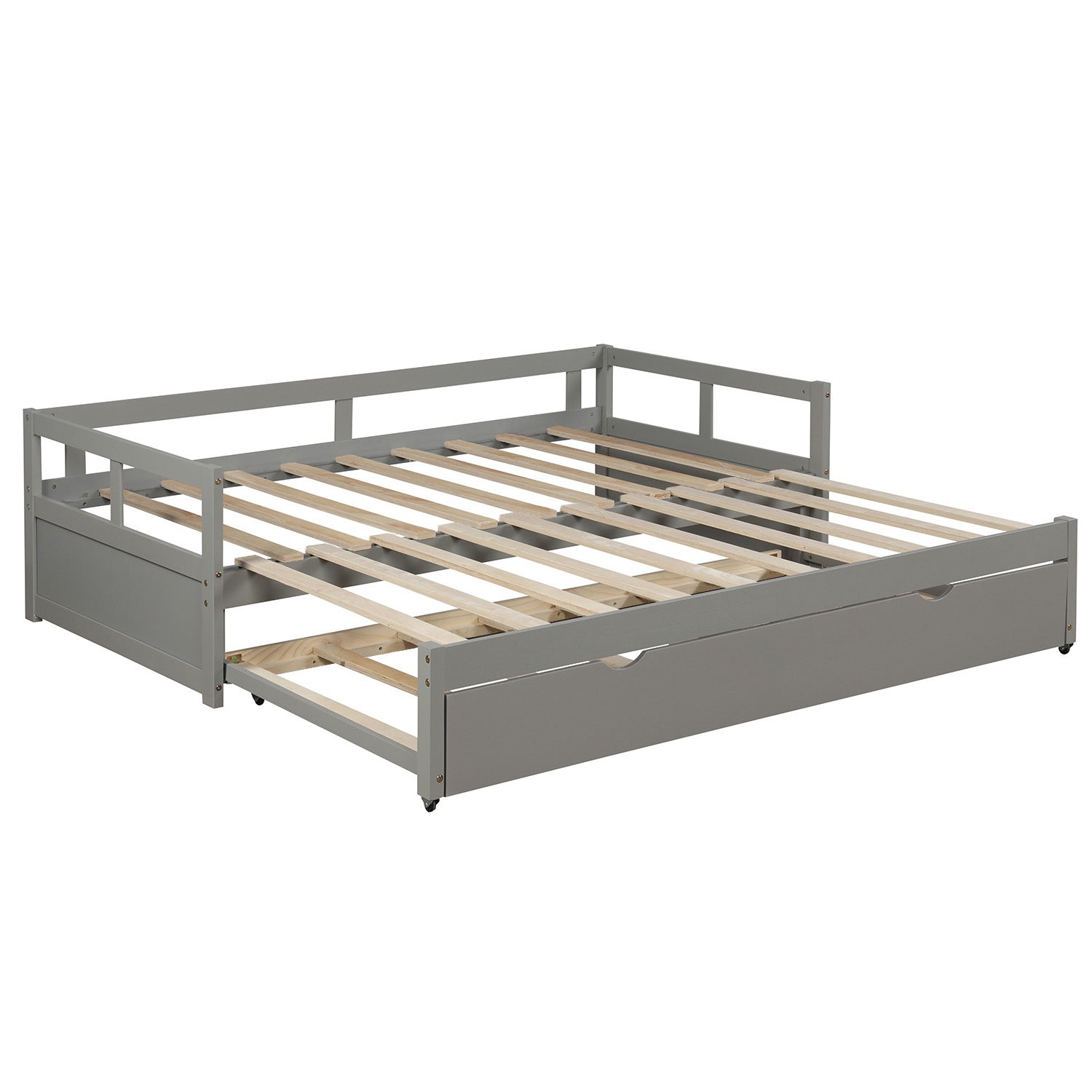 Contemporary Wooden Daybed with Trundle, Space-Saving Gray Twin to King Size Bed