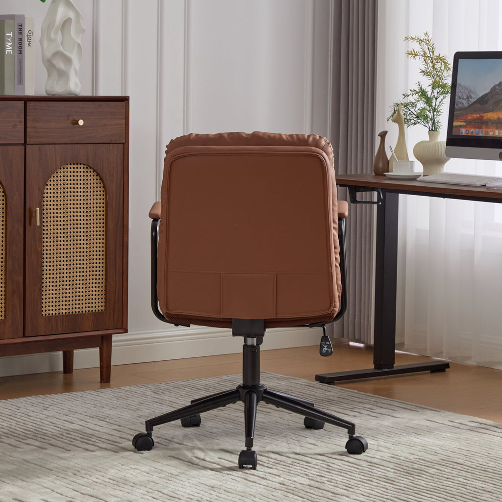 Office Chair,Mid Back Home Office Desk Task Chair with Wheels and Arms Ergonomic PU Leather Computer Rolling Swivel Chair with Padded Armrest,The back of the chair can recline 40° (Brown),SW1741BR