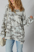 Dearlove Multicolour Retro Camouflage Print Exposed Seam Patchwork Drop Shoulder Sweatshirt- Women