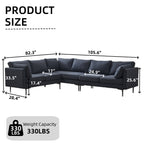 106' W Sectional L Shaped Sofa Couch Set for Living Room, Convertible Oversized 6-Seat Corner Sofa Sets with 2 Pillows, Modern Linen Sofas with Metal Legs for Living Room Apartment