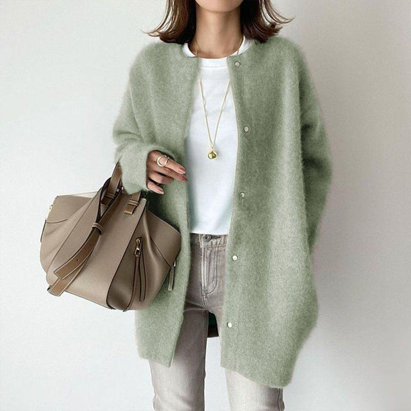 Women's Solid Color Wool-like Coat, Oversized Long Sleeve Button Up Trench For Fall Winter Casual Outwear Light Green