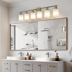 39' Modern 6-Light Vanity Wall Sconce, Golden Finish with Frosted Glass Shades for Bathroom or Hallway Lighting (No Bulbs)