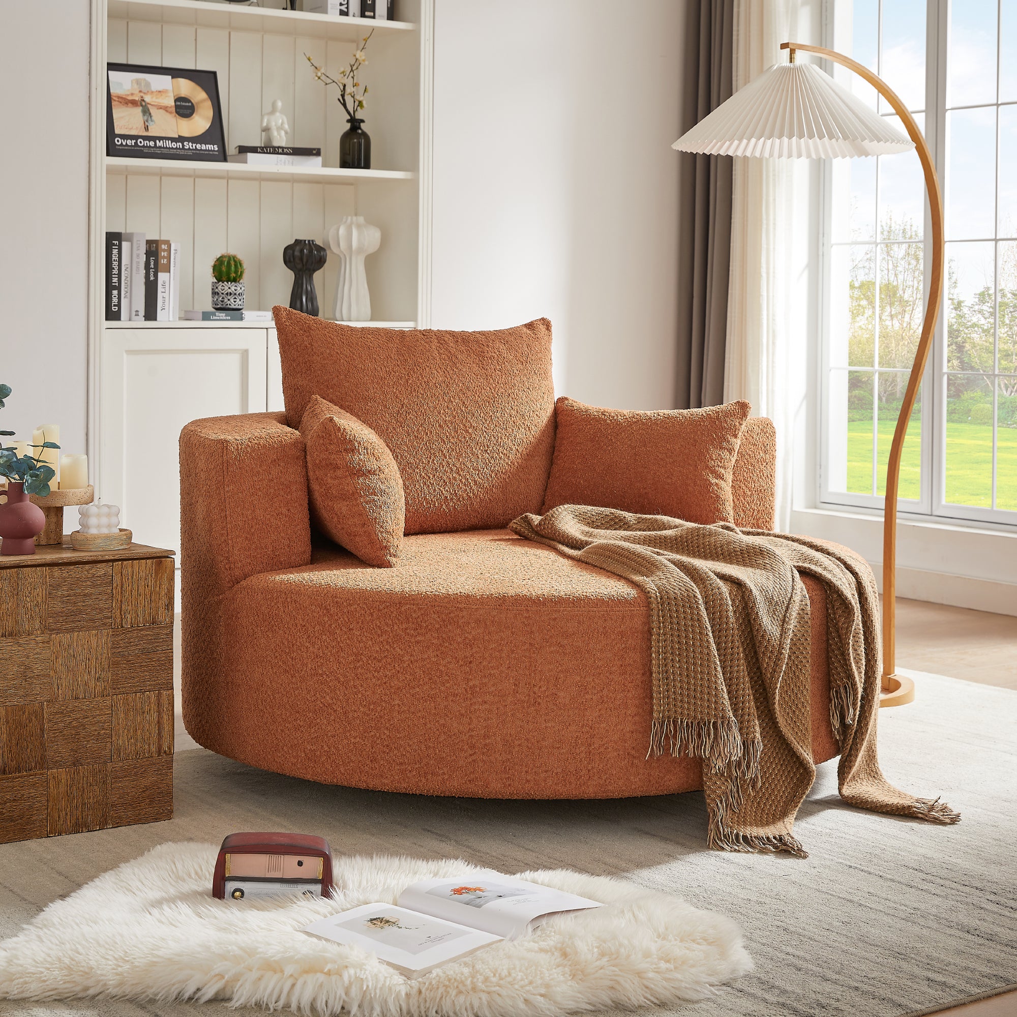 360° Swivel Accent Barrel Chair with Removable Pillows, Orange Red Chenille, 56.3 Inch