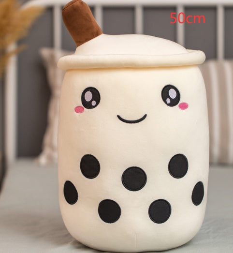 Cute Fruit Drink Plush Stuffed Soft Strawberry Milk Tea Plush Boba Tea Cup Toy Bubble Tea Pillow Cushion Kids Gift White 50CM