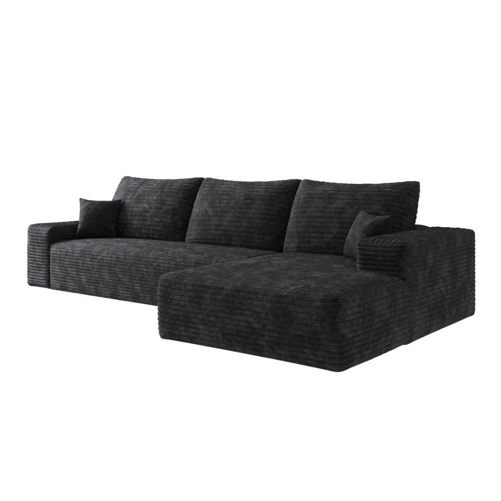 107' Cloud Sectional Couch with L-Shape Chaise,Modern Modular Sofa with Deep Seat, Upholstered Couches for Living Room Bedroom,No Assembly Required, BLACK(Plush Corduroy Fabric)