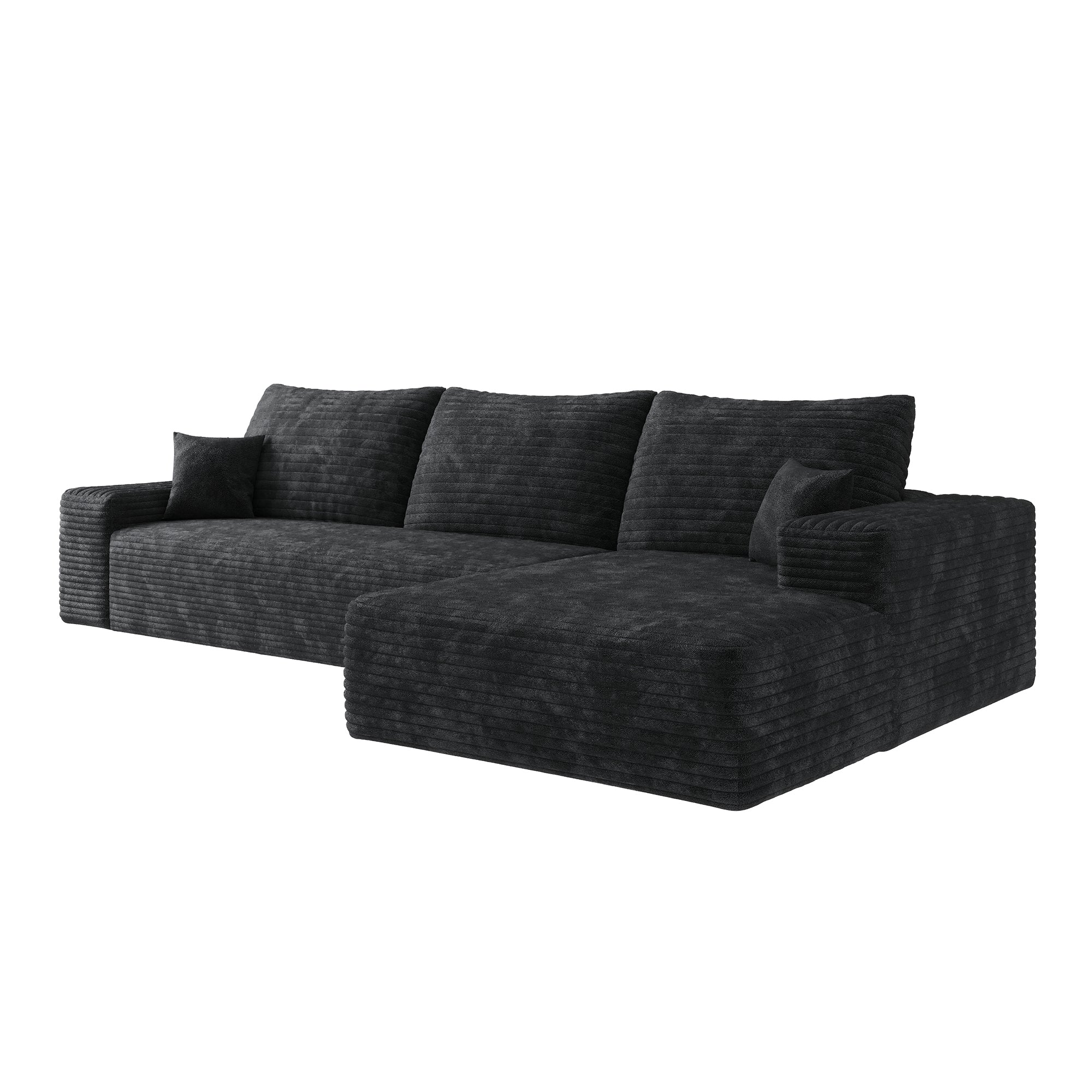 107' Cloud Sectional Couch with L-Shape Chaise,Modern Modular Sofa with Deep Seat, Upholstered Couches for Living Room Bedroom,No Assembly Required, BLACK(Plush Corduroy Fabric)
