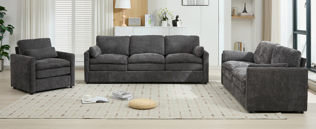 Cozy Upholstered Sofa Set Oversized Comfy Cloud Sofa Double Cushion Sofa Group Plush Cushion Sofa Couch for Living Room, Grey