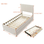 Twin Size Upholstered Platform Bed with Trundle and 3 Drawers, Linen Fabric, Beige