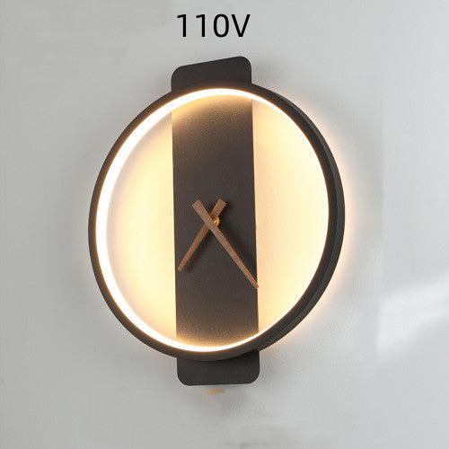 Nordic Wall Lamp Bedroom Bedside Lamp Clock Modeling Lamp Black round style110V