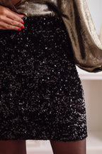 Black Sequin Bodycon Mini Skirt- Women